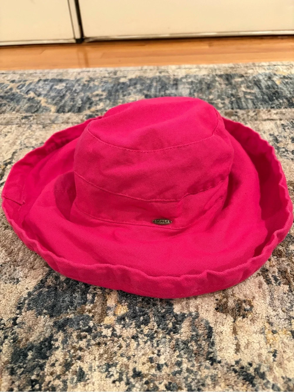 Scala Collezione Sun Hat Wide Brim Pink Linen Drawstring Gardening Beach